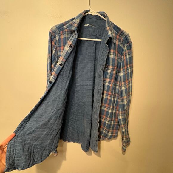 Gap Men's Retro Soft 100% Cotton Flannel Shirt Blue and Pink Size Large Relaxed - Picture 7 of 7
